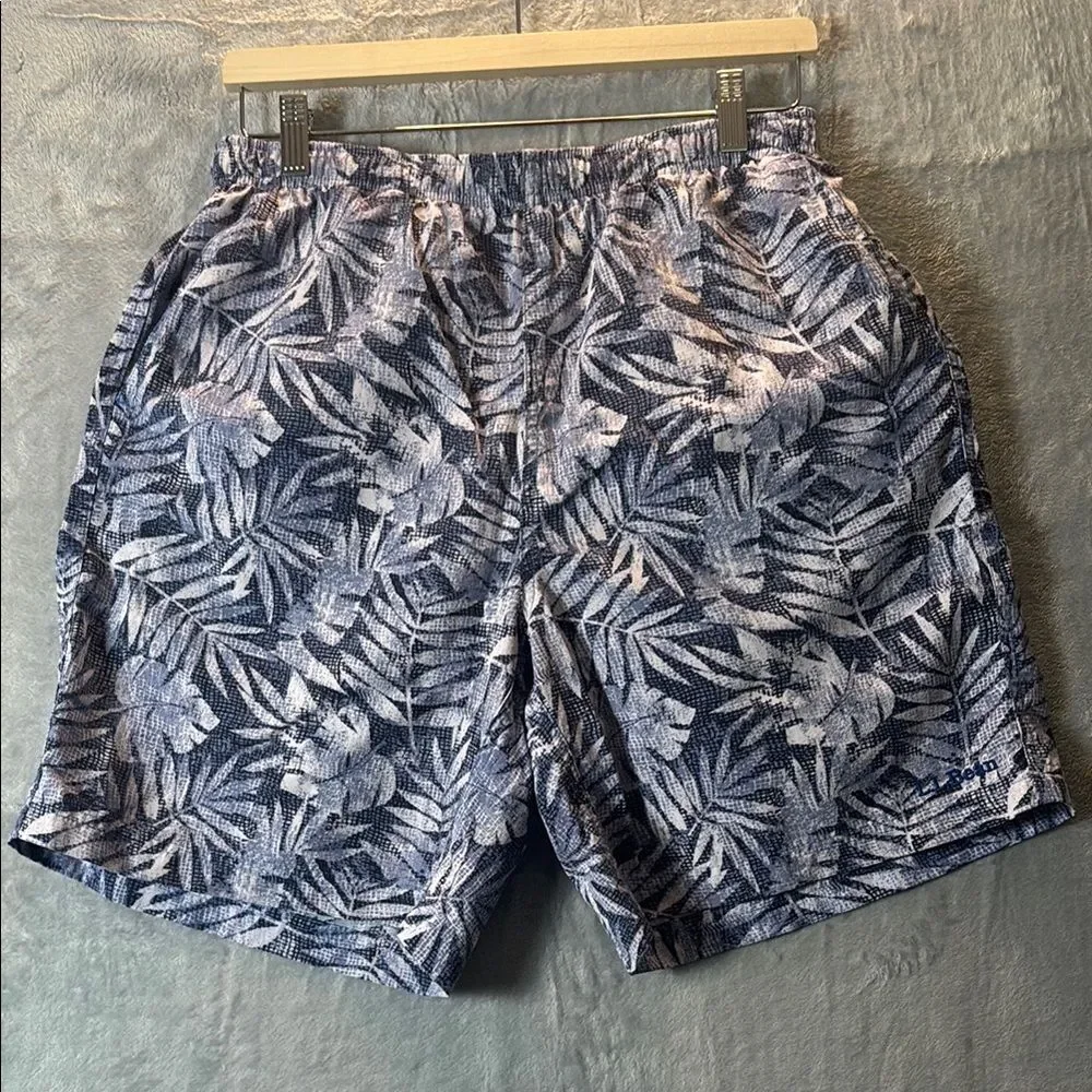 L.L. Bean Blue Tropical Lined Swim Shorts Pockets Size Medium
